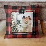 Coussin Plaid rouge Buffalo moderne | Photo de famille | I<br><div class="desc">Plaid rouge Buffalo moderne | Photo de famille | Initiale</div>