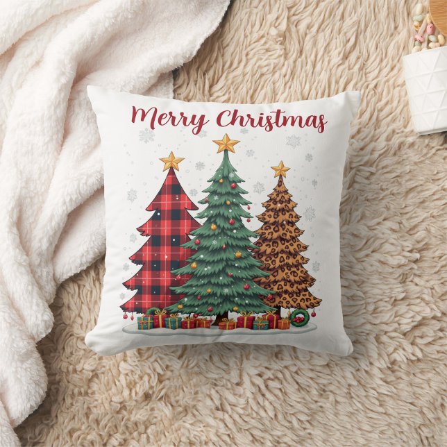 Coussin plaid rouge & leopard joyeux sapin de noël (Créateur téléchargé)