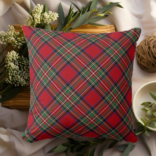 Coussin Plaid Rustic Red Green Classic Stewart Tartan