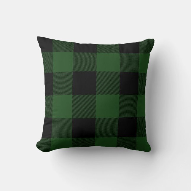 Coussin Plaid Rustique vert et noir Buffalo Check (Recto)