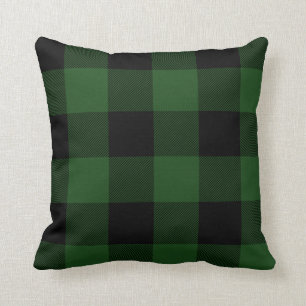 Coussin Plaid Rustique vert et noir Buffalo Check