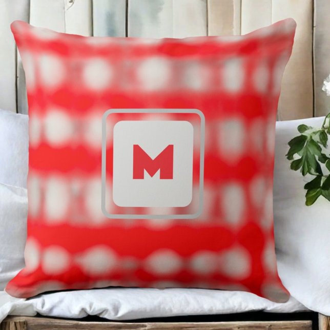 Coussin Plaid tartan red white gray monogram Christmas  (Créateur téléchargé)