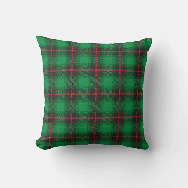 Coussin Plaid Tartan Vert Rouge traditionnel écossais tend (Recto)