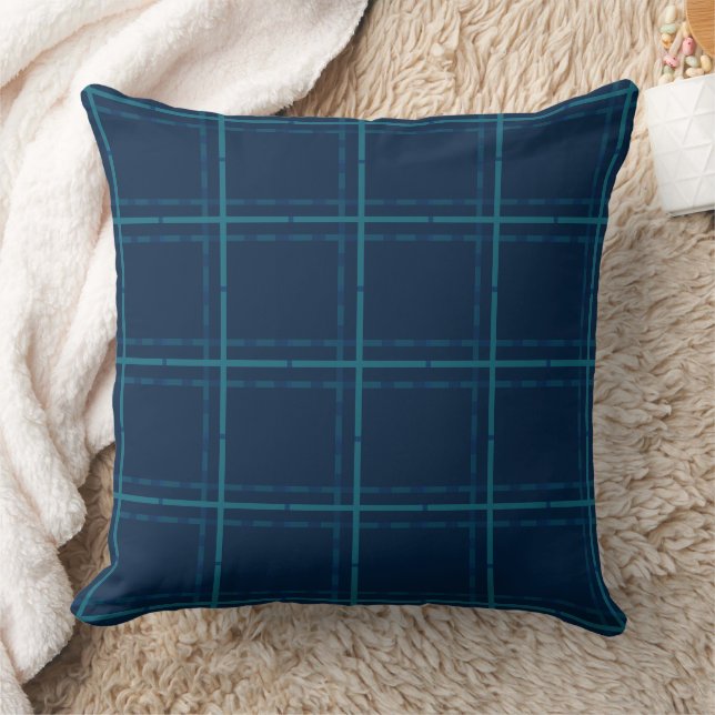 Coussin Plaid Turquoise Minimal Sur Bleu Marine (Couverture)
