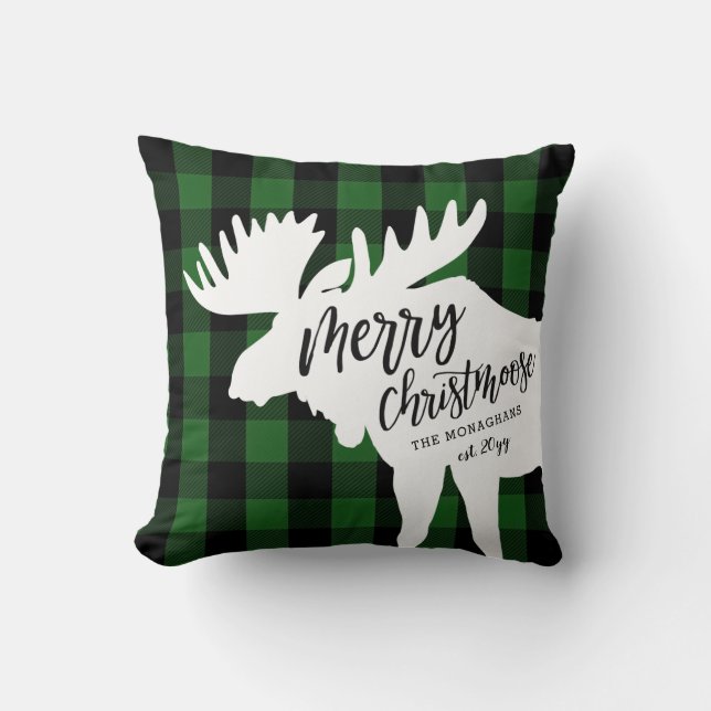 Coussin Plaid vert joyeux Christmoose personnalisé (Recto)
