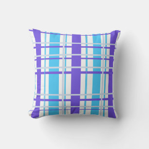 Coussin Plaid violet bleu et blanc