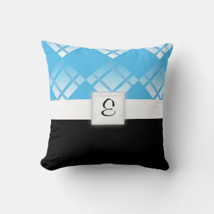 Coussin plaids bleus monogramme