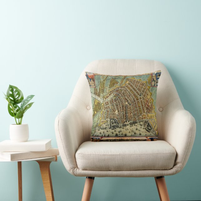 Coussin Plan antique de la rue d'Amsterdam, Pays-Bas (Chaise)