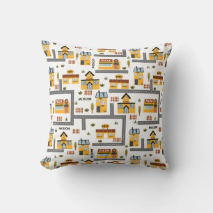 Coussin Plan de la ville Motif pour enfants Jaune et gris