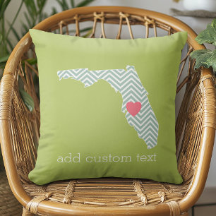 Coussin Plan de l'État de Floride - Plan avec Coeur et Tex