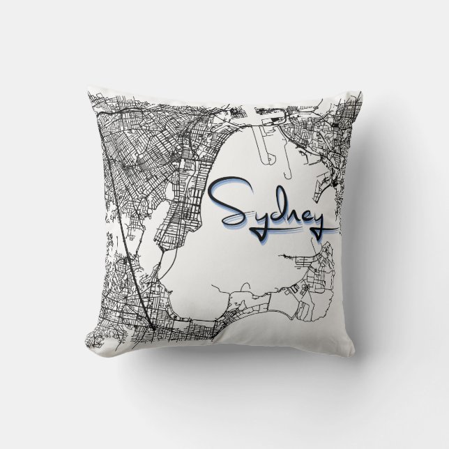 Coussin Plan de rue de Sydney urbain – Accent noir et blan (Recto)