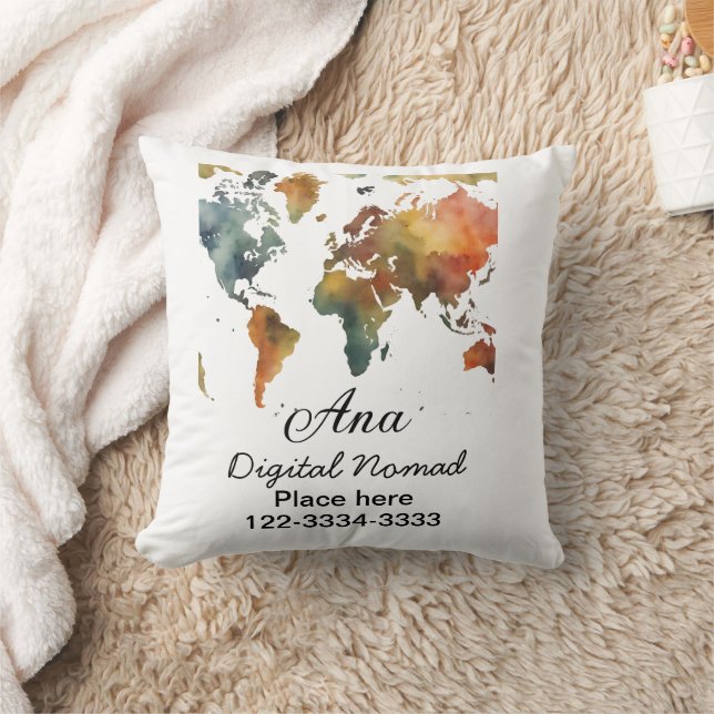 Coussin Plan du monde ajouter votre nom texte place téléph (Couverture)