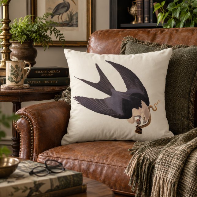 Coussin Planche 72 de la Buse à queue fourchue d'Audubon V (Audubon’s Swallow-Tailed Hawk brings vintage natural history charm to a cozy reading nook.)