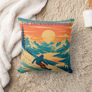Coussin Planche à neige personnalisée Montagne Coucher de