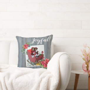 Coussin Planche de grange rustique et poinsettia ~ Photo d