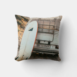 Coussin Planche de surf blanche et noire