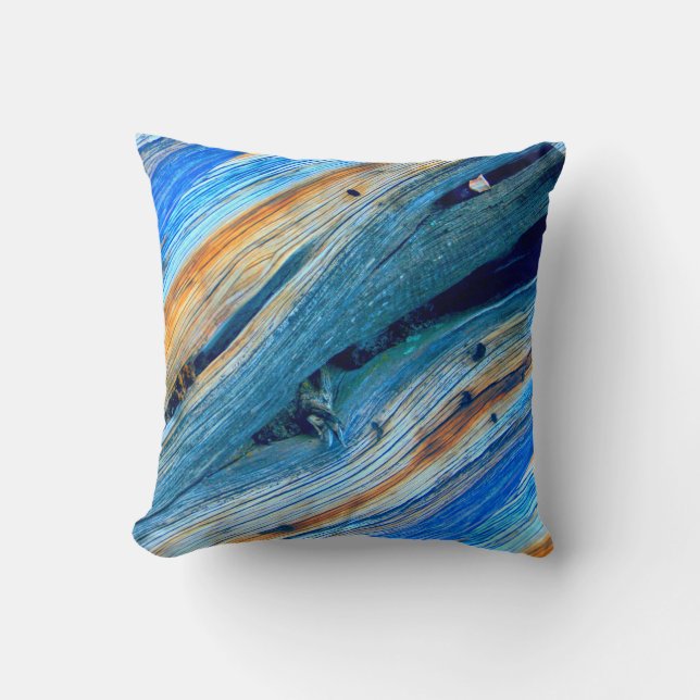 Coussin planches à grange patinées en diagonale bleu/marro (Recto)