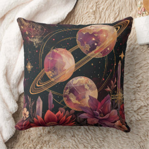 Coussin Planète Anneaux Violet Or Jardin Céleste