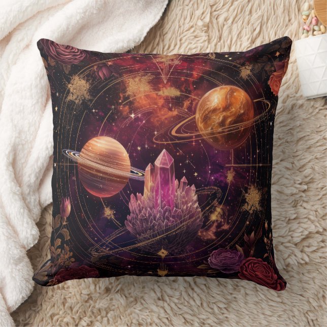 Coussin Planète Florale Cosmique Nébuleuse Violette Espace (Couverture)