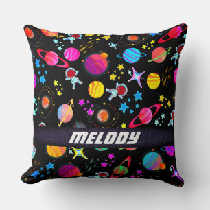 Coussin planète spatiale colorée galaxie étoiles motif