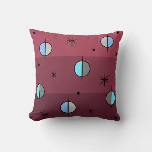 Coussin Planètes de l'âge de l'espace rétro Stars Maroon