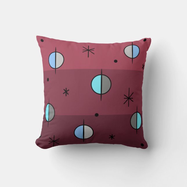 Coussin Planètes de l'âge de l'espace rétro Stars Maroon (Recto)