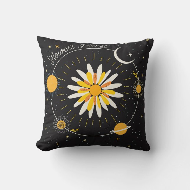 Coussin Planètes Sun Moon : Art Floral Graphique (Recto)