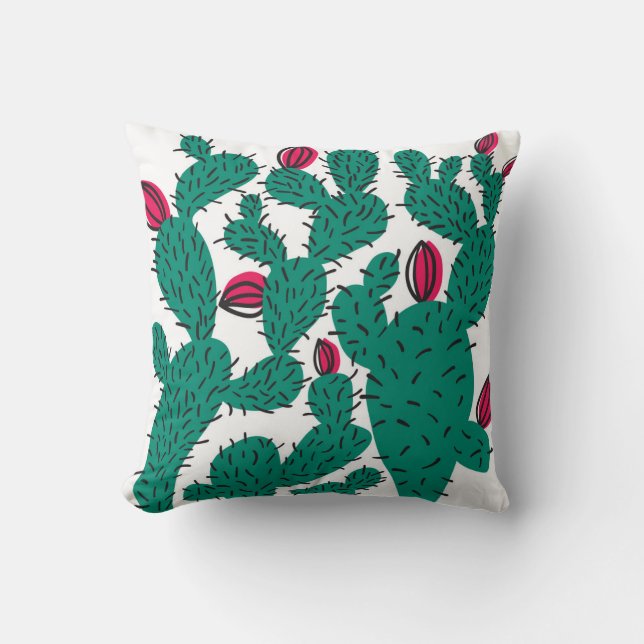 Coussin Plante Cactus, motif vintage vert sans couture. (Recto)