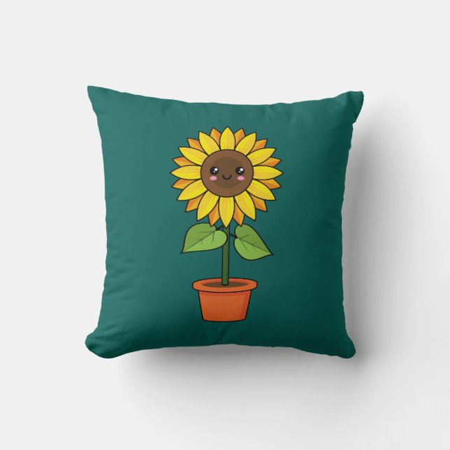 Coussin Plante de tournesol Kawaii dans un pot (Recto)