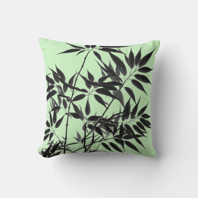 Coussin Plante en bambou noir et vert menthe (Recto)