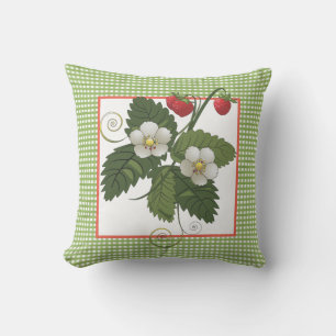 Coussin Plante fraise avec bordure En vichy verte
