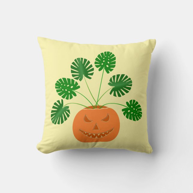 Coussin Plante Halloween Monstera en Citrouille (Recto)