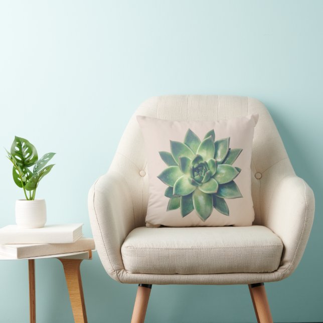 Coussin Plante succulente verte moderne sur fond beige cla (Chaise)
