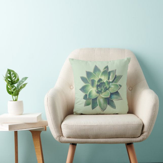 Coussin Plante succulente verte moderne sur fond vert clai (Chaise)