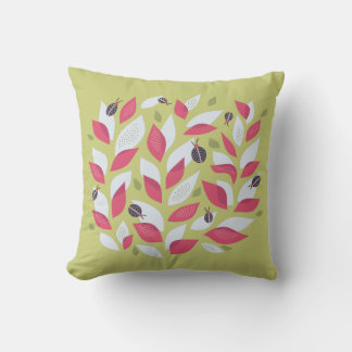 Coussin Plante verte avec le feuille et le ressort roses