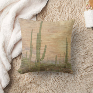 Coussin Plantes de cactus du désert sur photo en grain de