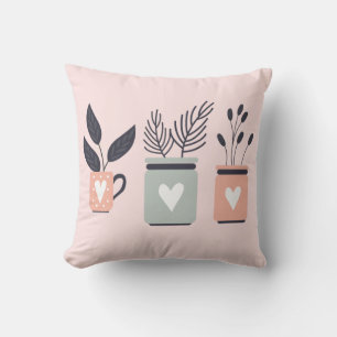 Coussin Plantes de pot moderne rose et gris pastel