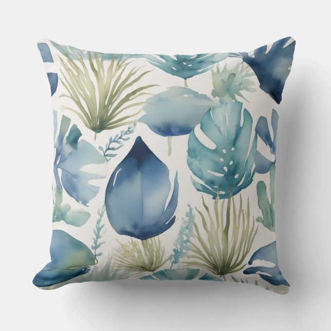 Coussin Plantes d'eau Feuilles Aquarelle Beach Decor (Recto)