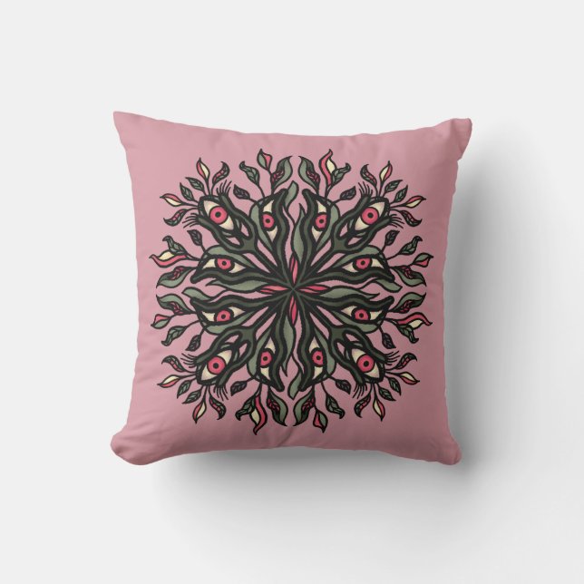 Coussin Plantes et yeux trippy - Botanique psychédélique (Recto)