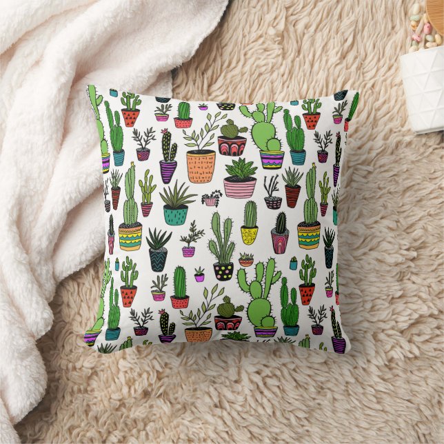Coussin Plantes Pots Succulents Cactus Cute Motif brillant (Couverture)