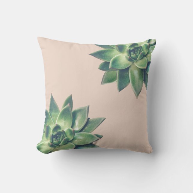 Coussin Plantes succulentes vertes amicales sur fond beige (Recto)