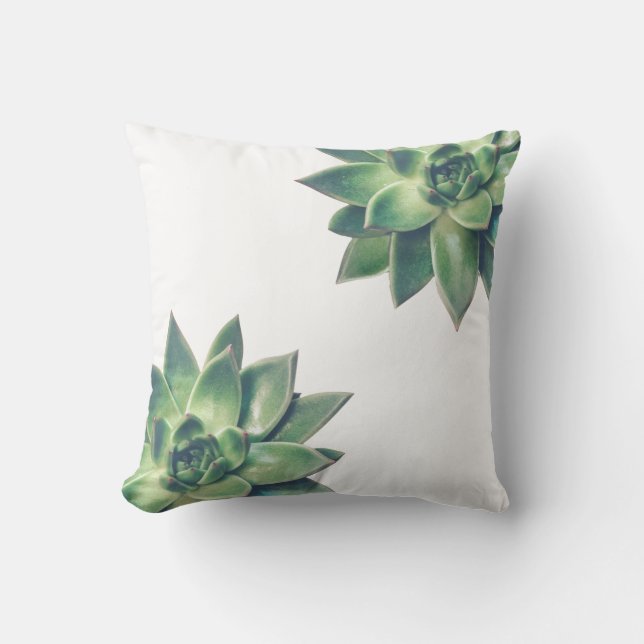 Coussin Plantes succulentes vertes amicales sur fond blanc (Recto)