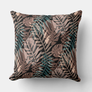 Coussin Plantes tropicaux, jungle, tropiques, beige, feuil
