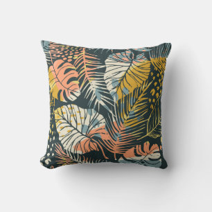 Coussin Plantes tropicaux : motif artistique abstrait.