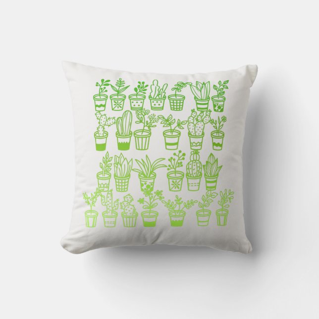 Coussin Plantes vert Doodle mignon dans les pots (Recto)