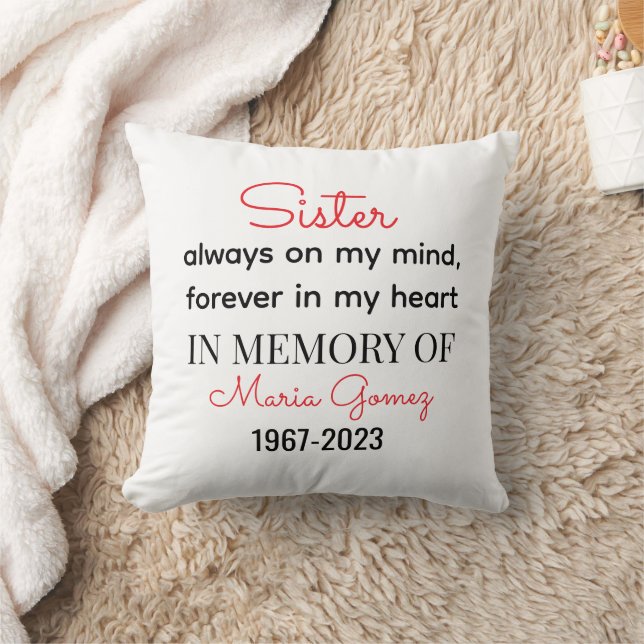 Coussin Plaque de coeur commémorative de Soeur - Toujours  (Couverture)