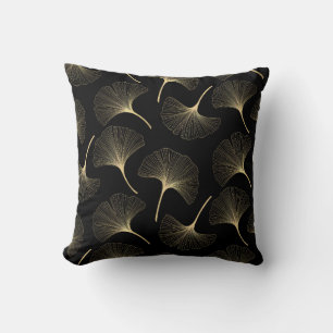 Coussin Plaque de fleurs abstraites or et noir