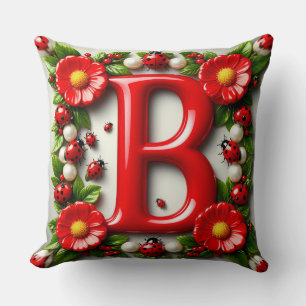 Coussin 🐞 Plaque de nom en lettre rouge coccinelles coque