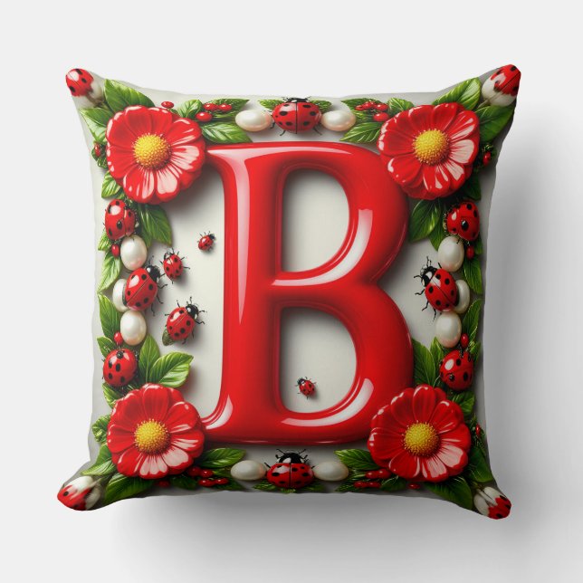 Coussin 🐞 Plaque de nom en lettre rouge coccinelles coque (Recto)