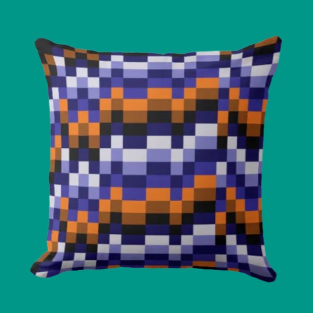 Coussin Plaque de Pixel Art – Bleus, Orange & Terre (Créateur téléchargé)